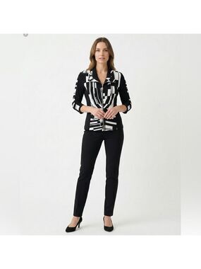 JOSEPH RIBKOFF Stretch Jersey Knit Long Sleeve Blazer Rusched Sleeves Zip Close